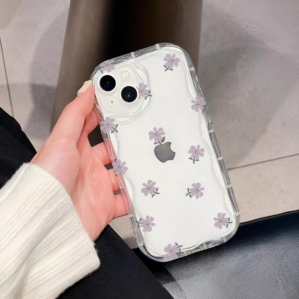 TK hot-selling simple purple small floral iPhone15Promax summer mobile phone case girls high-value protective case