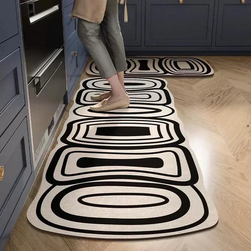 Modern Minimalist Kitchen Mats Waterproof Anti-Fouling Pvc Oil-Proof Soft Carpet Easy Care Balcony Non-Slip Rugs Tapis
