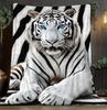Three White Tiger Pattern Printed Blanket, Warm, Comfortable, and Soft, Suitable for Sofa, Bed, Car, Office, Camping, and Travel