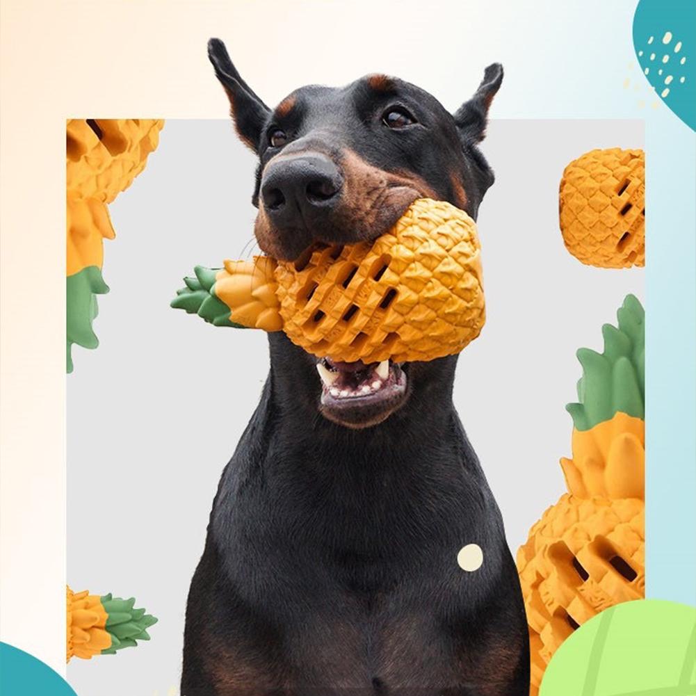 Yellow Pineapple Dog Chew Toy Reusable Dog Cat Toy Teething Chew Ball Rubber Interactive Toy Dental Clean Puzzle Toy Pet Supplie