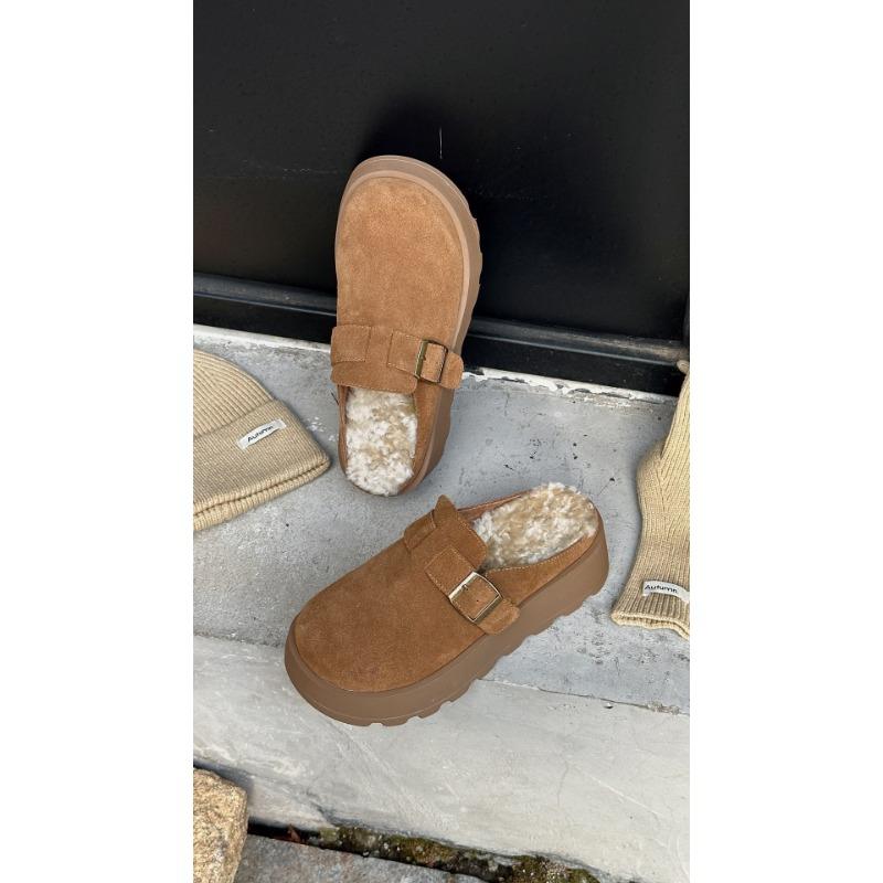 Thick-soled High-heeled Boken Half-drag Women's Autumn and Winter Models Versatile Matte Rabbit Hair Bag Head Slippers One-pedal Shoes