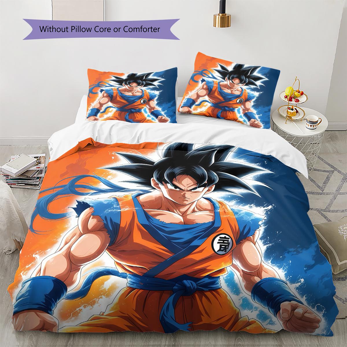 

Son Goku Pattern Bedding,Quilt Set Quilt Cover Pillowcase Home Birthday Gift (1 * duvet cover + 2 * pillowcase, without core) 135x200cm