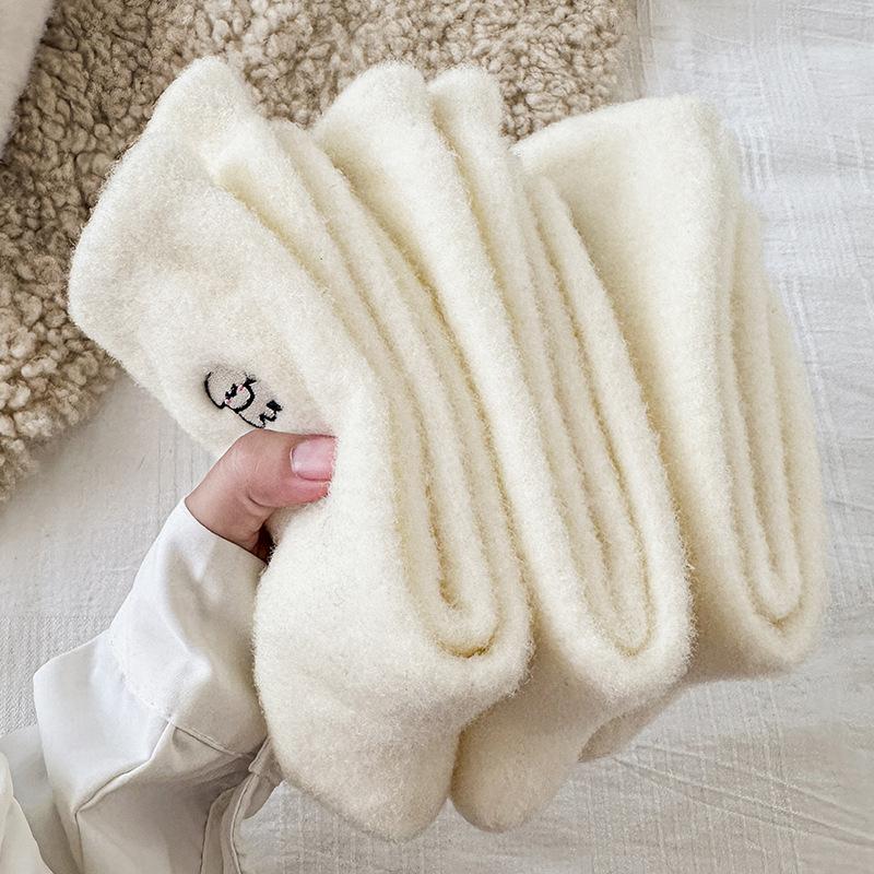 Embroidered Puppy Socks Season Mid-Tube Socks Cute Cartoon Velvet Thickened Thermal Home Floor Sleeping Socks