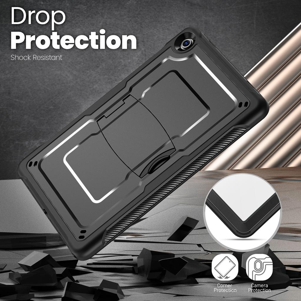 For Samsung Galaxy Tab A11+ / A9+ Case Hidden Zinc Alloy Kickstand PC + TPE Tablet Cover with Shoulder Strap