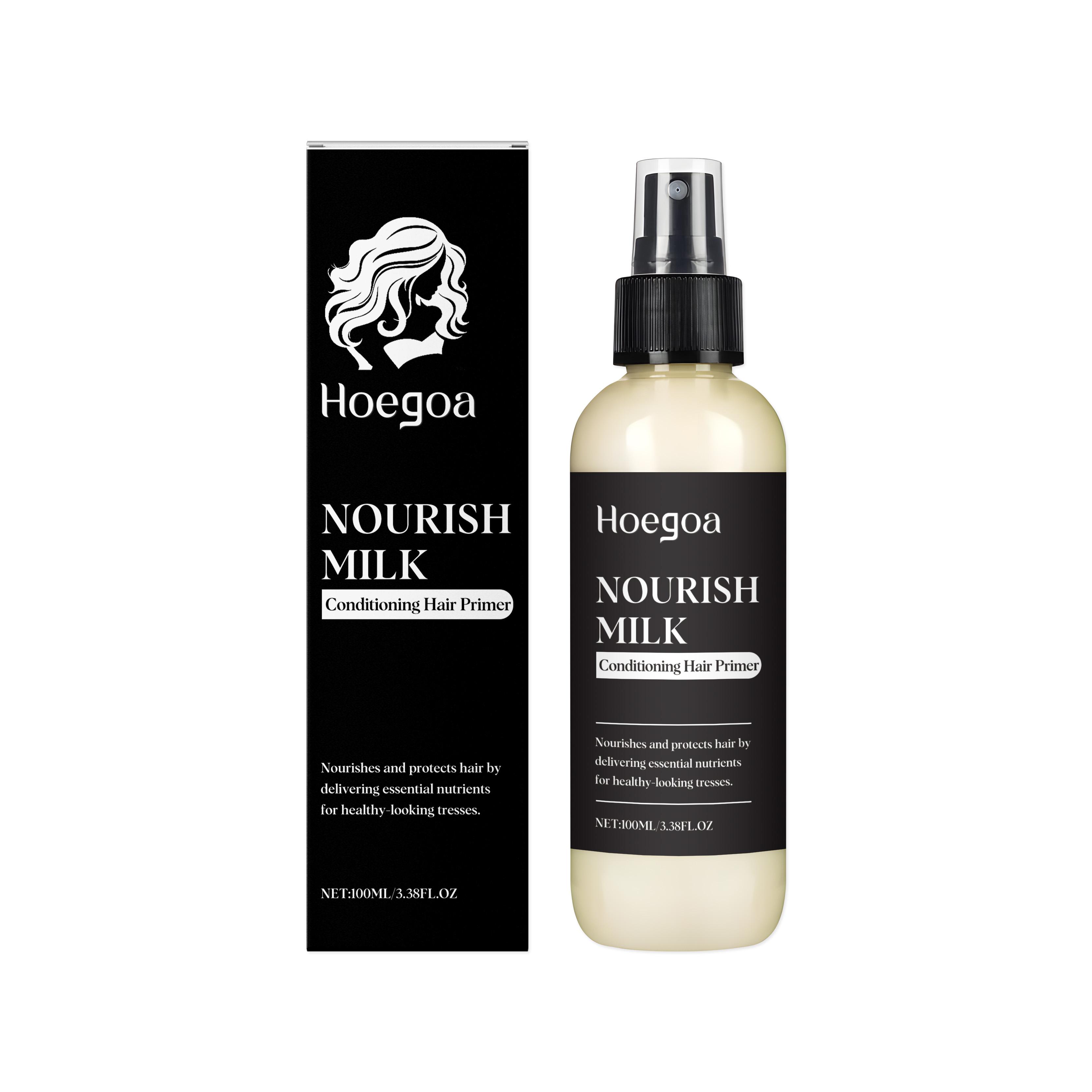 Hoegoa Milk Hair Care Spray 100ml  Deeply Moisturizes Hair Makes Hair Soft and Shiny Prevent Dry Frizzy , milk hair primer, smooth conditioner