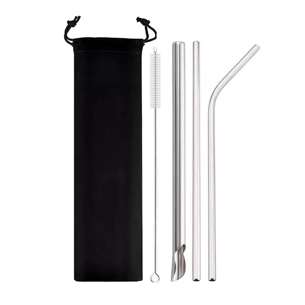 

Набор многоразовых питьевых трубочек 5 шт. Широкая металлическая трубочка Трубочка из нержавеющей стали Трубочка для жемчужного молочного коктейля Трубочка для бабл-ти Со щеткой для чистки серебряный