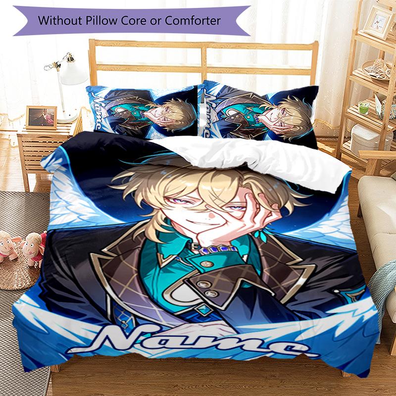 3pcs Custom Name Anime Honkai Star Rail Aventurine Bedding Set Duvet Cover Closure Includes 1 Duvet Cover & 2 Pillowcases for All Seasons Bedroom Deco