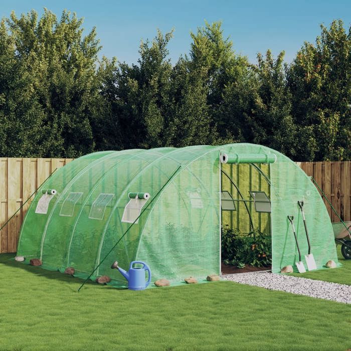VidaXL Serre avec cadre en acier vert 16 m² 4x4x2 m, polytunnel, serre à cadre froid, serre pour tomate, serre de jardin, 3188061