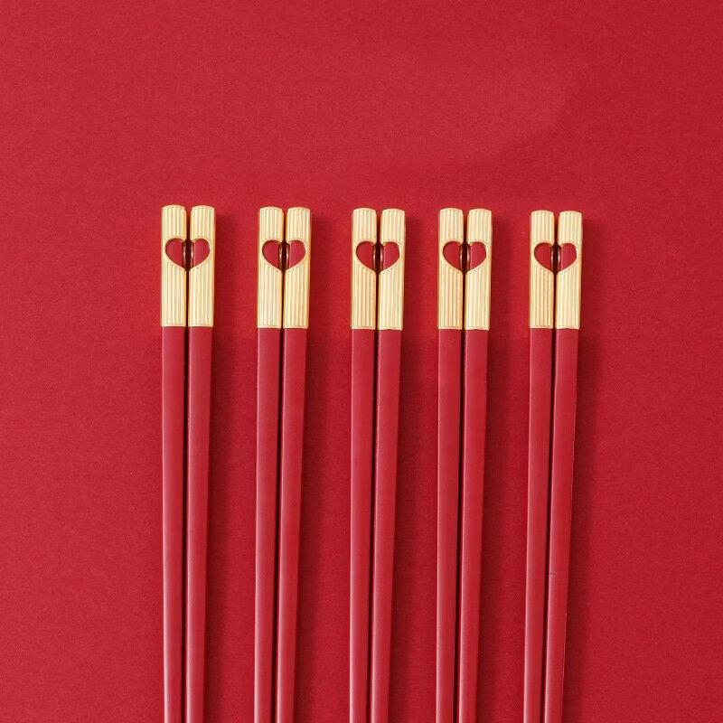 Festive Red Heart Alloy Chopsticks