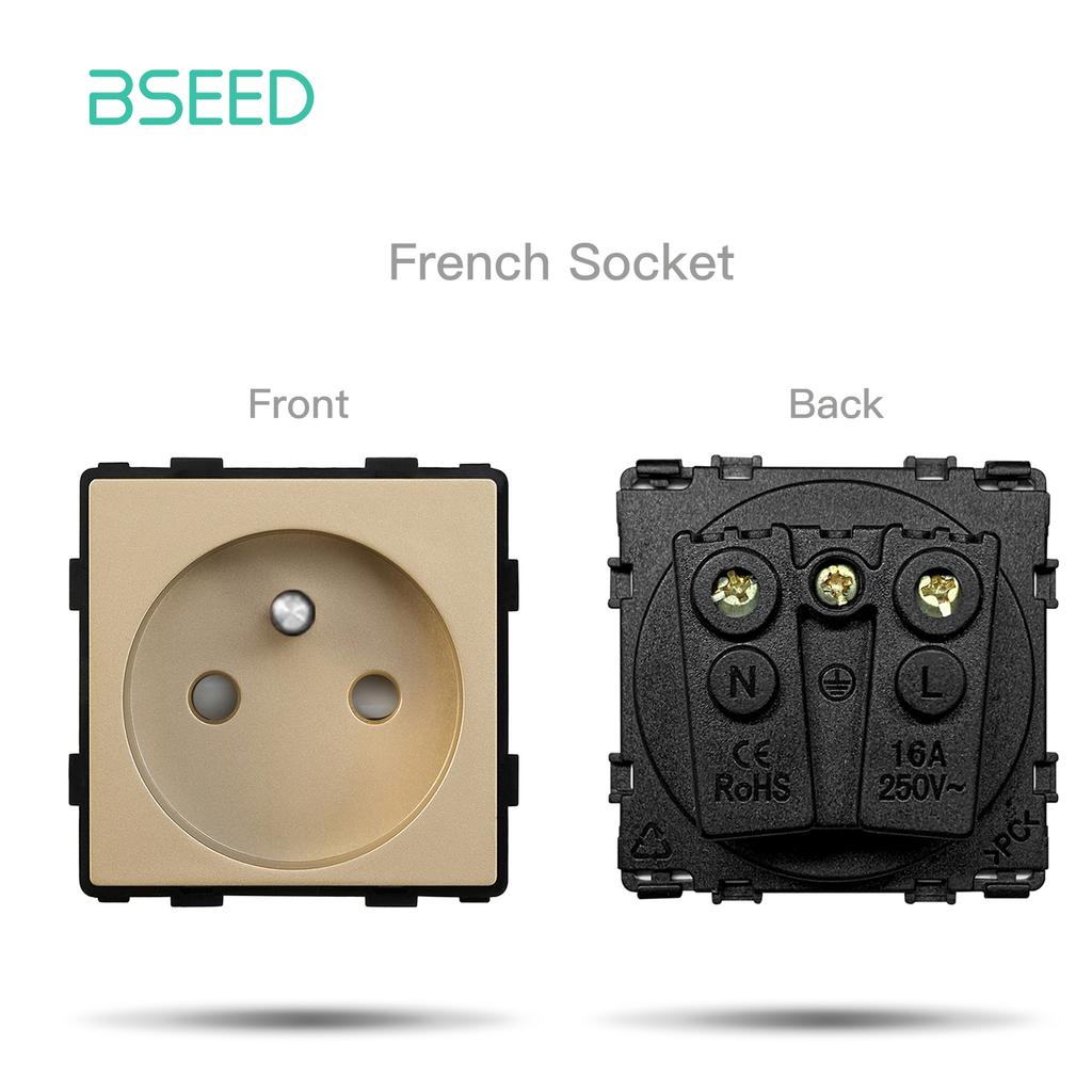 BSEED Mechanical Button Light Switches 1/2/3Way Half TV RJ45 ST Plug EU FR Wall Sockets USB Type-c Ports DIY Parts Glass Frames