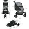 Dog Buggy Pet Stroller, Foldable, Rain Cover, 2 Safety Leashes, 83cm x 55cm x 101cm, Gray + Black