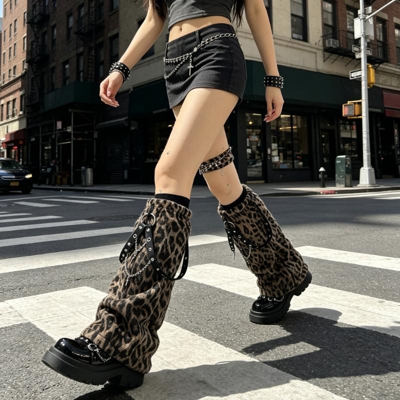 Cold Weather Plush Leg Sleeves with Fleece Interior, Animal Pattern and Elasticized Layering Openings