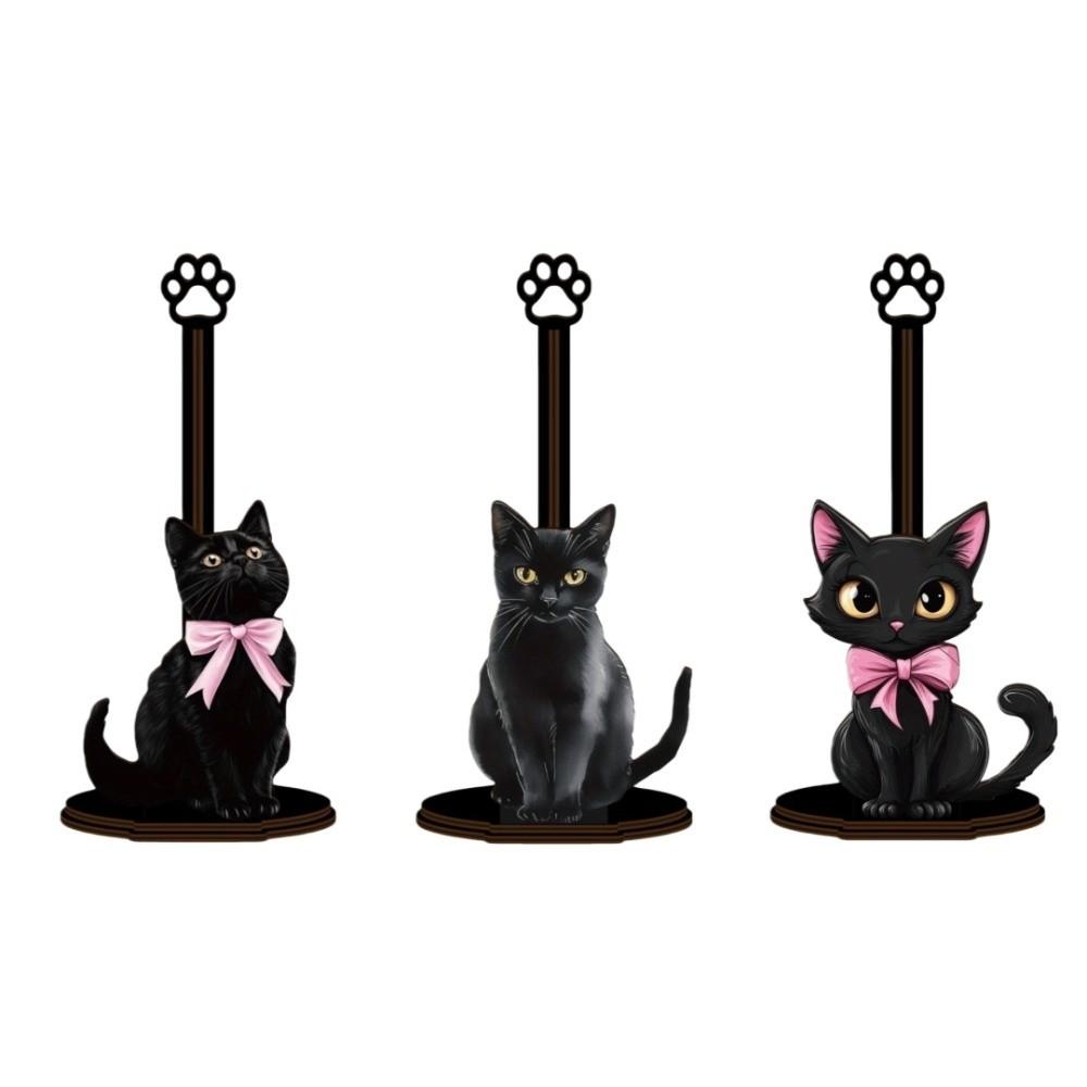 Wooden Base Bow Kitty Kitchen Towel Rack Cute Food Wrap Storage Rack For Kitchen
