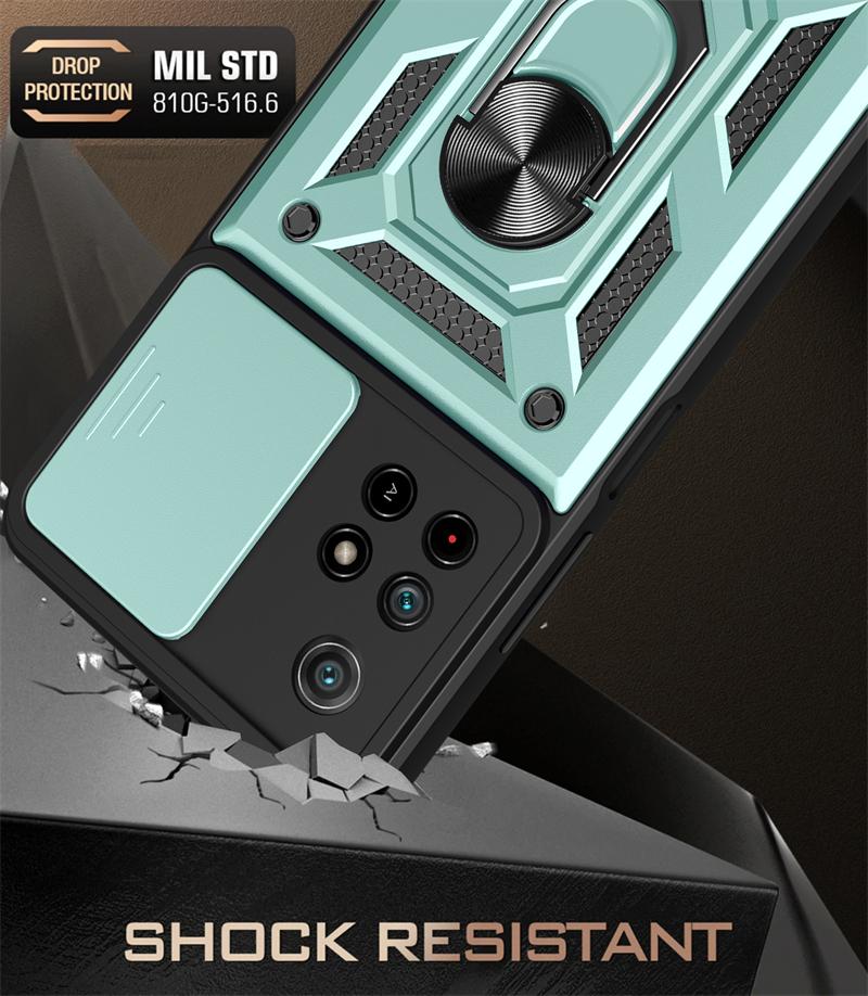 Para Pocco M 4 Pro 4G Case Slide Camera Armor Magnetic Car Holder Phone Cover para Xiaomi Poco M4 Pro Poko Little M4Pro Capa Traseira