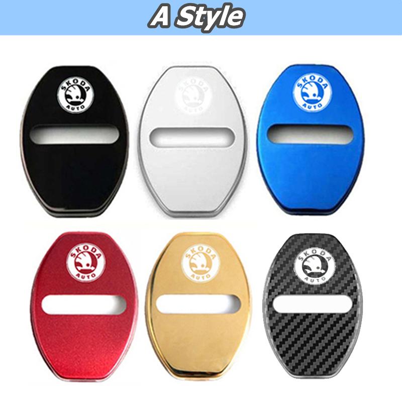 2025 Hot 4Pcs Metal Car Door Lock Protective Cover Anti Rust Emblem Case for Skoda Octavia Kodiaq Fabia Superb Rapid A7 2020 Acc