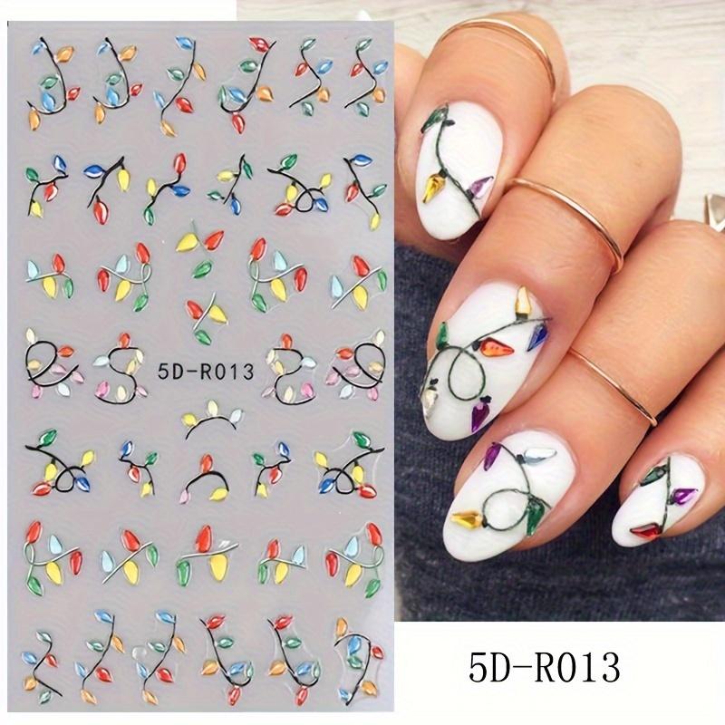 

1 Sheet 5D Embossed Christmas Nail Art Stickers - Santa Claus, Reindeer, Neon Lights & Snowflakes Self-Adhesive Nail Decals