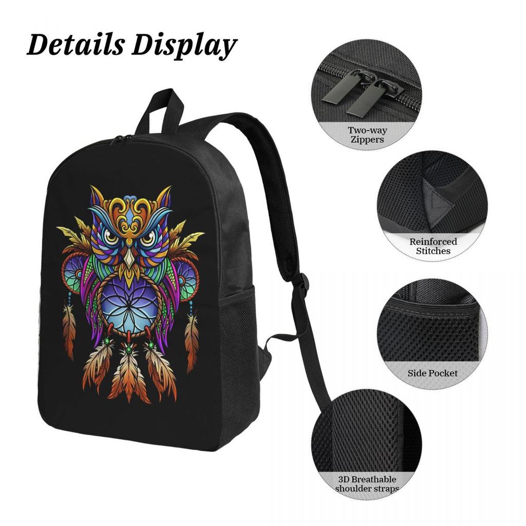 Dreamcatcher Owl Backpack Student BookBag School Bag Computer Shoulder Bags 3ps Insulated Lunch Bag Pencil Case
