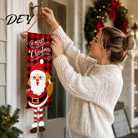 Christmas Hanging Banners Banner Decorations with Rope, Elf/Snowman/Gnome/Snowman Festive Flags for Doorway Foldable Holiday Door Sign Patio and Wall