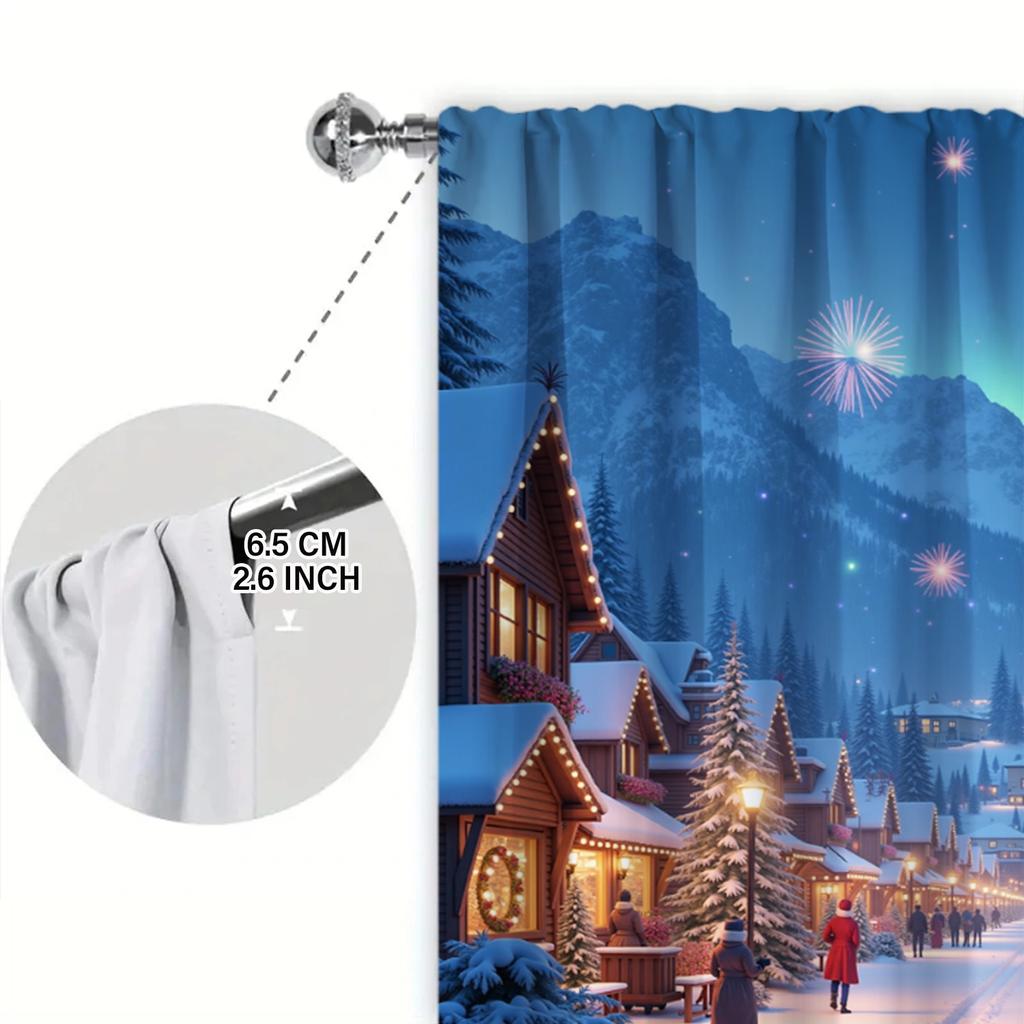 Set Of 2 Christmas Snow Scenery Printed Curtain Home Decor Window Treatment Bedroom Office Kitchen For Made Polyester With Rod Pocket