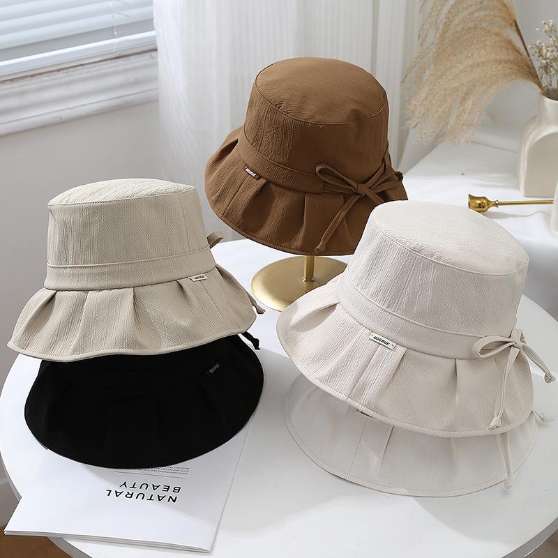 Women's Bucket Hat With Bow Foldable Sun Hat Adjustable Wide Brimmed Cloth Fisherman Cap Female Foldable Casual Simple Sunshade