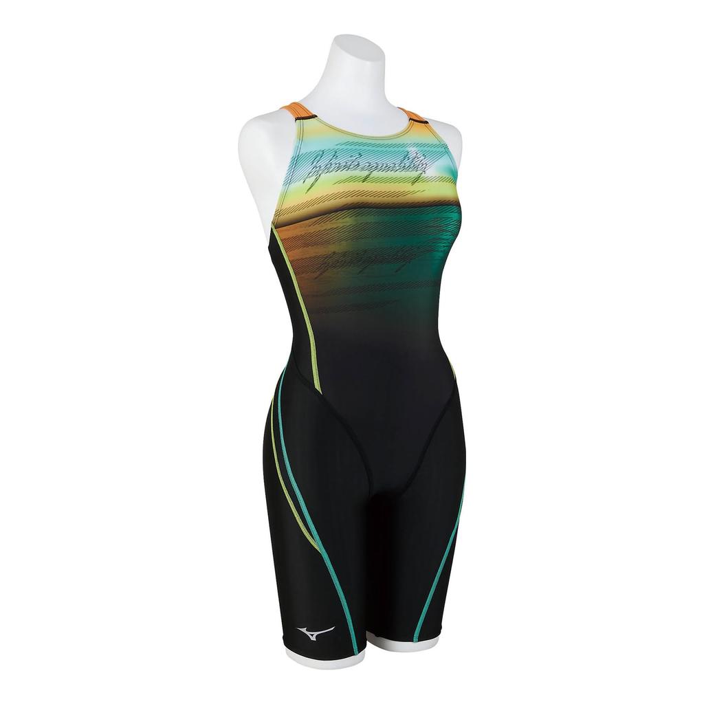 Mizuno Stream Ace Half Suit for Competitive Swimming and FINA Women's (Masters Back) Racing, Approved, N2MGA743, Black/Orange