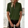 Womens Ribbed Knit Half Zip T Shirt With Stand Collar Short Sleeve Casual Slim Fit Top