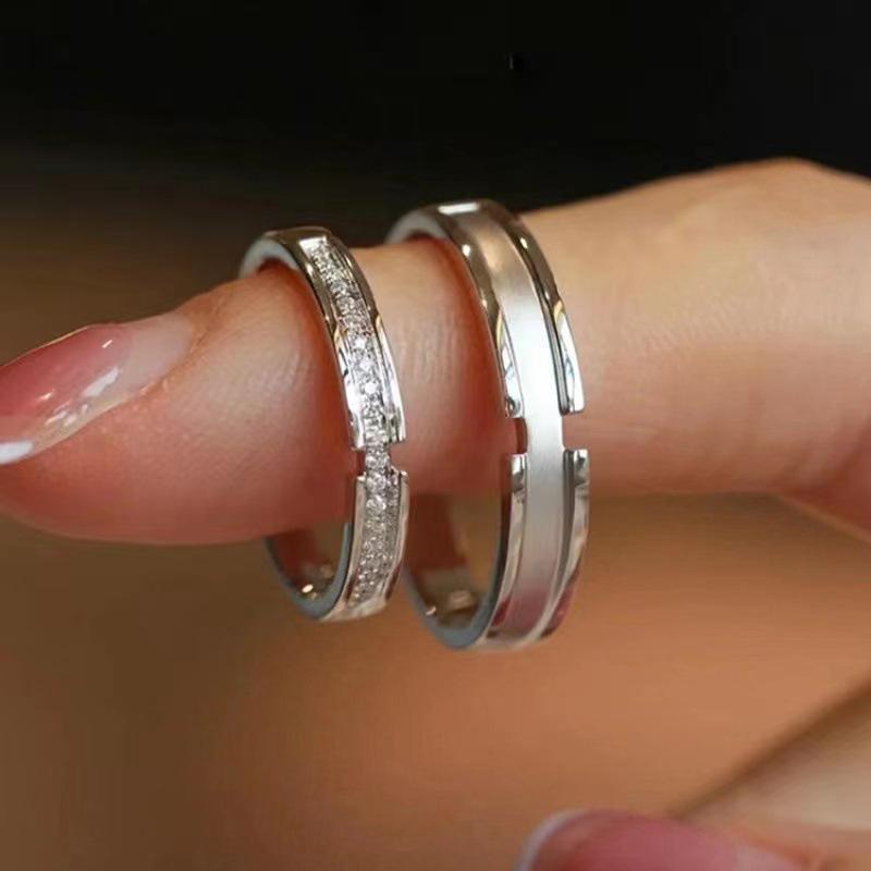 Jian Jia Sha & Bai Lu Pure Silver Couple Rings: Light Luxury Gift for Girlfriend, Perfect for Birthday or Confession.