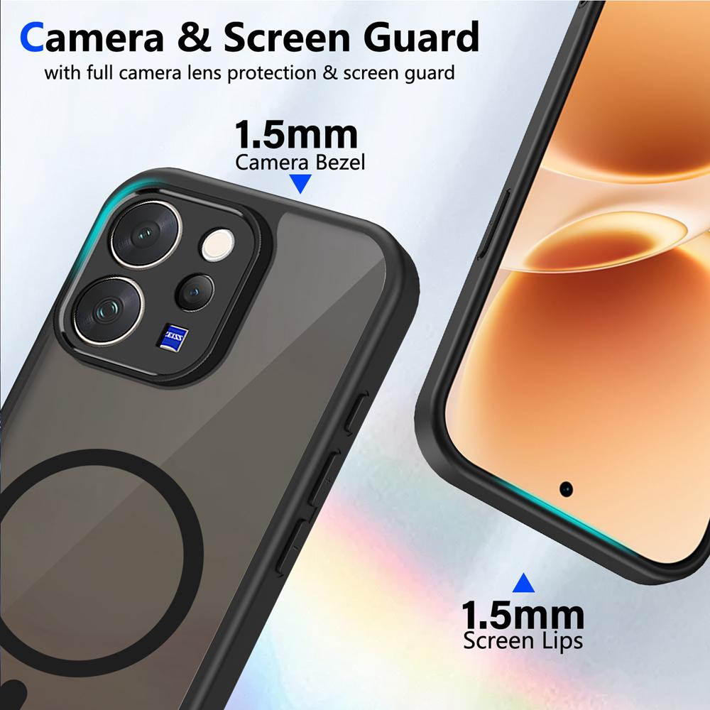 KEYSION Magnetic Phone Case for for VIVO V70 5G Soft Silicone+PC Matte Translucent Black Shockproof Back Cover for VIVO V70