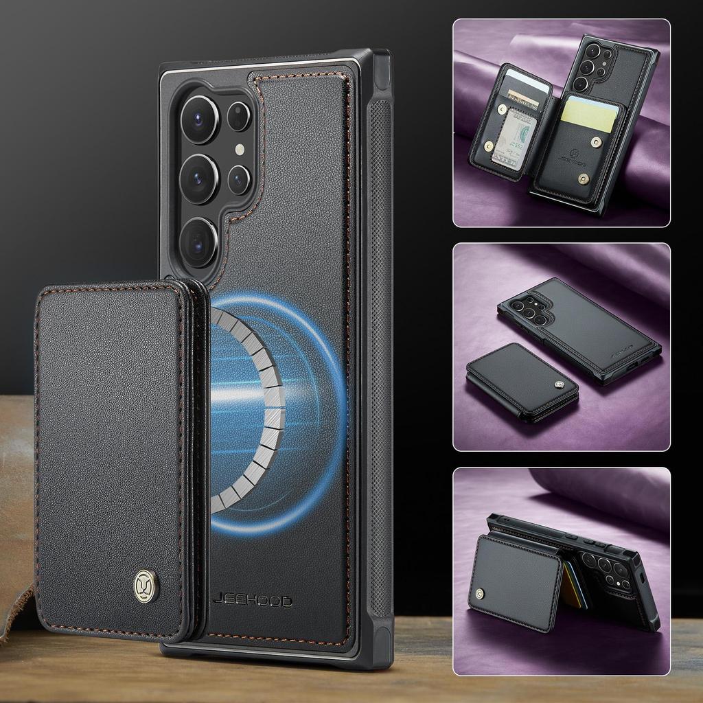 JEEHOOD-J05 for Samsung Galaxy S26 Ultra S25 S24 Plus FE Removable 2-in-1 Separable Flip Wallet Premium PU Leather Case Card Holder Phone Back Cover