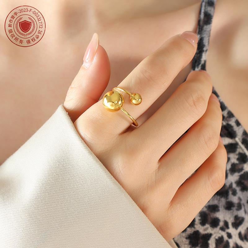 18k Gold-Plated Titanium Steel Women's Ring - A101 Exquisite French-Style Adjustable Bead Design