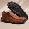 Men's High-top Casual Leather Shoes Hand-stitched Plus Size 38-50 Non-slip Soft Sole Flats with Zipper for Walking Working