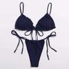 Women's Two Piece Bikini Set Adjustable Strappy Triangle Top and Tie Side Bottoms Textured Fabric Swimsuit for Beach Pool Swimwear