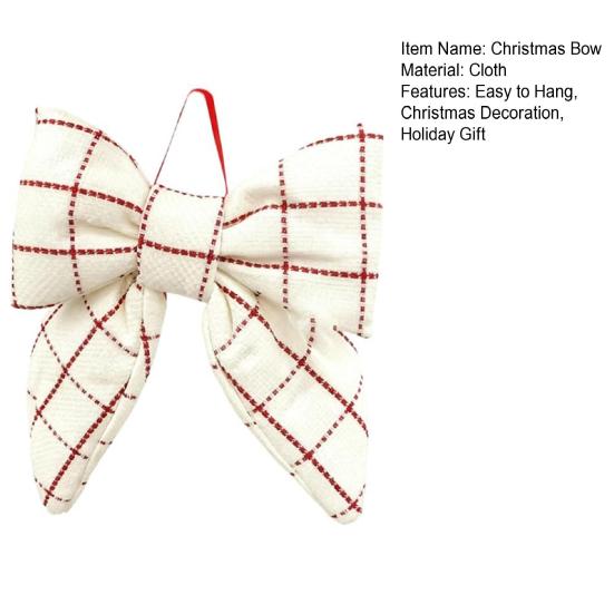 1/2Pcs Large Christmas Bow Decoration Red White Plaid Hanging Bow Ornament Indoor Outdoor Xmas Holiday Party Fabric Bow Wreath Decor