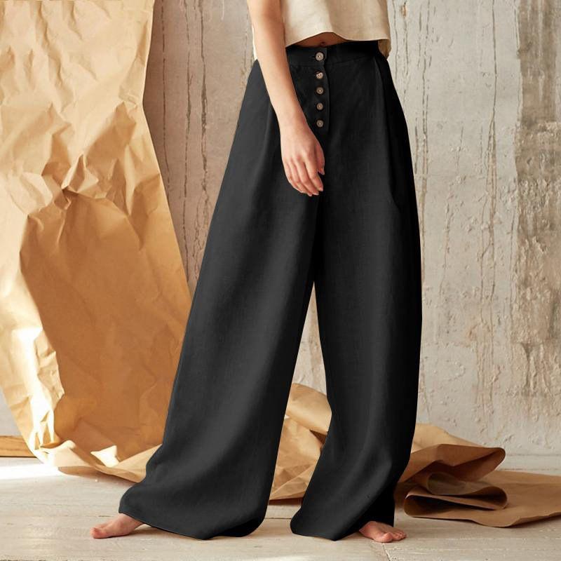 

Women Solid High Waist Casual Button Wide Leg Pants Women s Button Wide Leg Pants Black 5XL