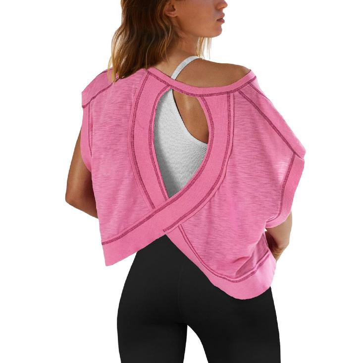 Summer Daily Short Sleeved New Women'S Beautiful Back Sports Yoga T-Shirt Loose Casual Breathable Short Top