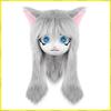 Cute Plush Furry Full Head Cat Mask Long Fur Big Heart Shaped Eyes Cosplay Costume Prop For Carnival Party Anime Role Play Coser