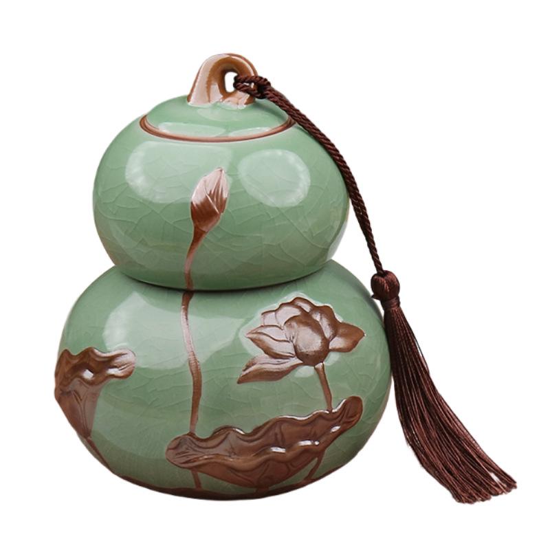 Ru Kiln Ceramic Gourd Tea Canister - Moisture-Proof Storage for Pu'er Tea, Gongfu Tea Set Container