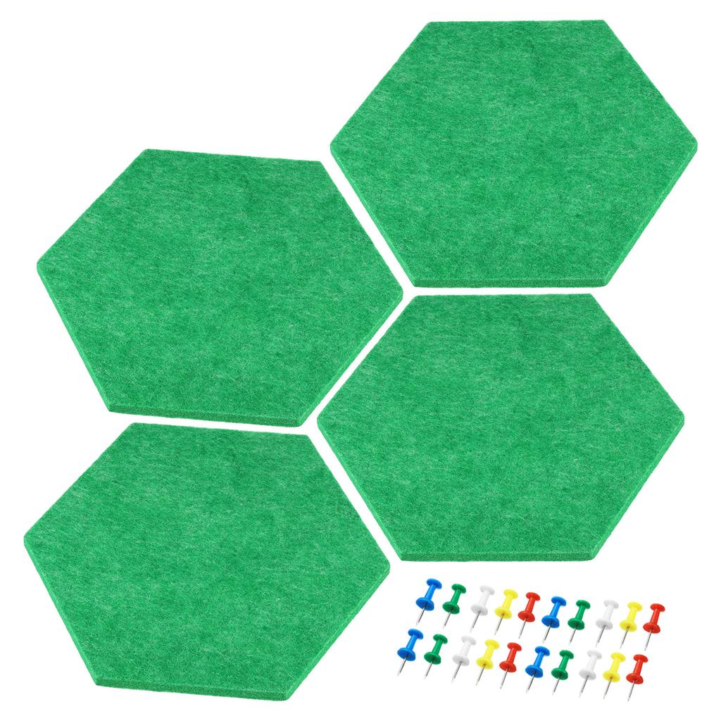 4Pcs Hexagon Felt Pin Board Self-adhesive Memo Board Notice Board Wall Decorative Tiles Wall Bulletin Pin Board with Push Pins