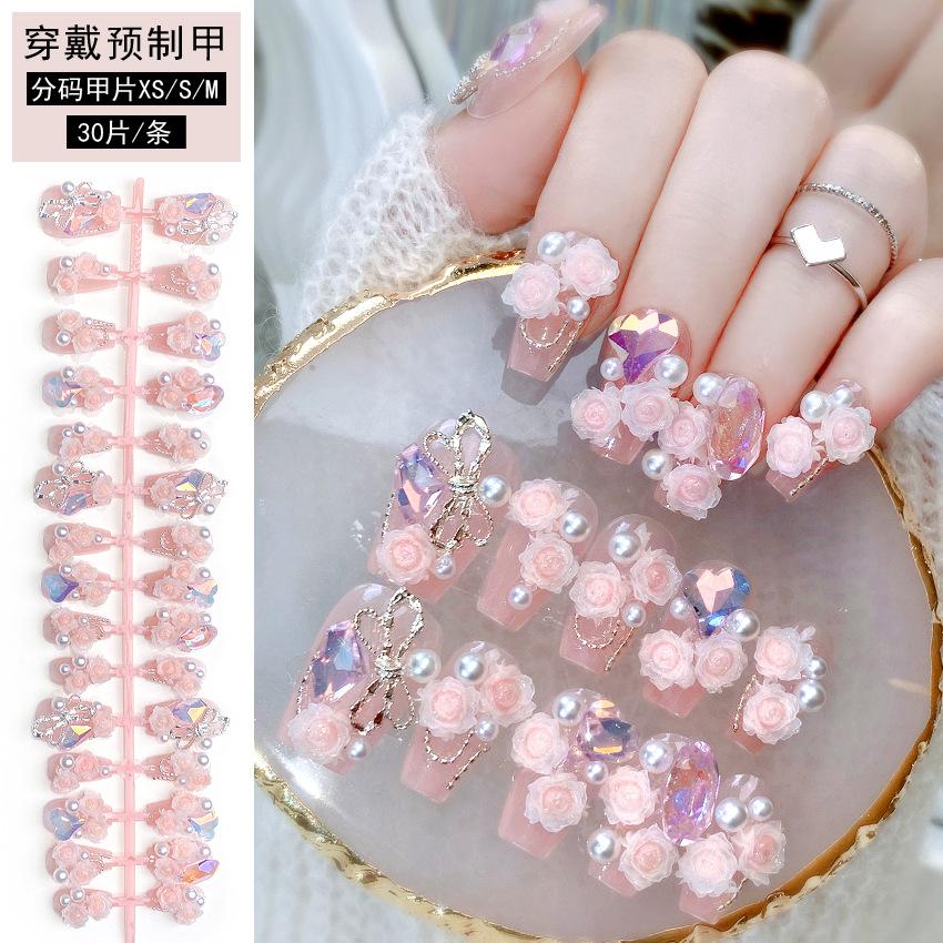Prefabricated Nail Tips 30 Pieces Nail Stickers Heavy Industry, Butterfly Sister Flower Nail Fake Nail Patches H11