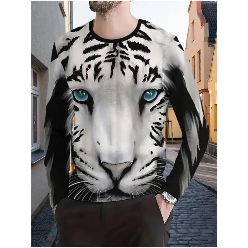 Men's 3D Printed Crew Neck Long Sleeve T-Shirt Fashion Versatile Trend Breathable Casual