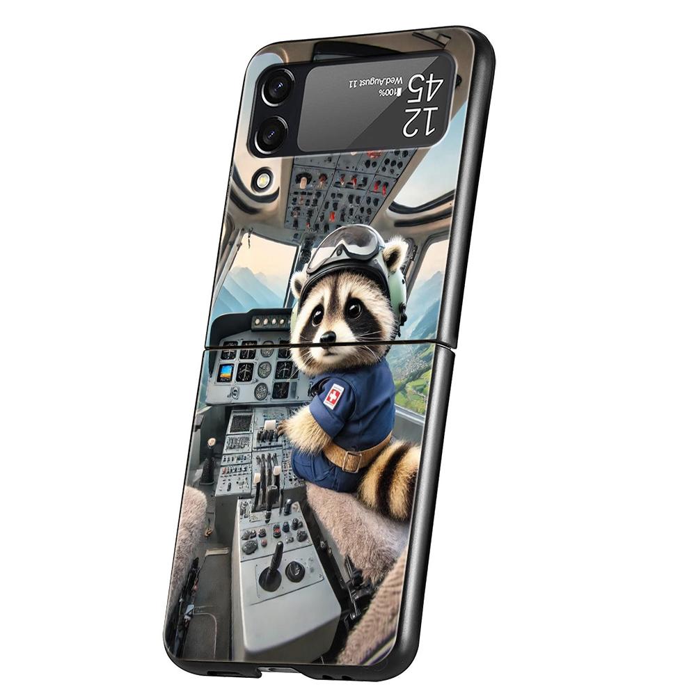 Hard PC Phone Case For Samsung Galaxy Z Flip 7 6 5 4 Black Cover For Galaxy Z Flip 3 Foldable Shockproof Capas Mapache Funda Bag