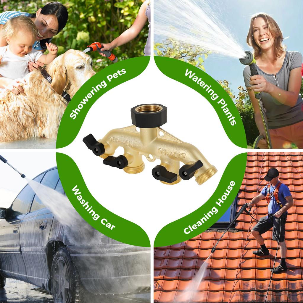 2/3/4-Wege-Verteiler für Leitungswasser, Hochleistungs-Messing-Gartenschlauch-Verteiler, 3/4-Zoll-Wasseranschlussverteiler für Zuhause, Hof/Wasch