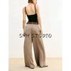 Summer Women's Pleated Decoration High Waist Vertical Matching Belt Silk Satin Texture Wide-Leg Casual Pants 3533556