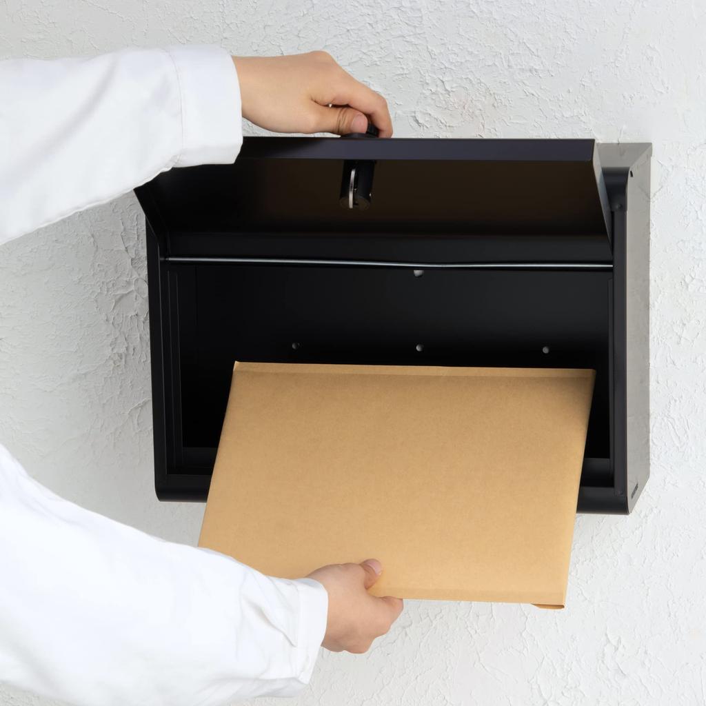 GREEN LIFE Mailbox in A4 Size Combination Matte Wall-Mounted (Made Japan), Steel, Compatible, Lock, Black, FH-50DMBK