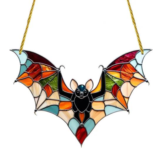 Animal Sun Catcher Multicolor Acrylic Bird Bat Pendant Stained Glass Style Hanging Decoration for Living Room Bedroom Windows Balconies