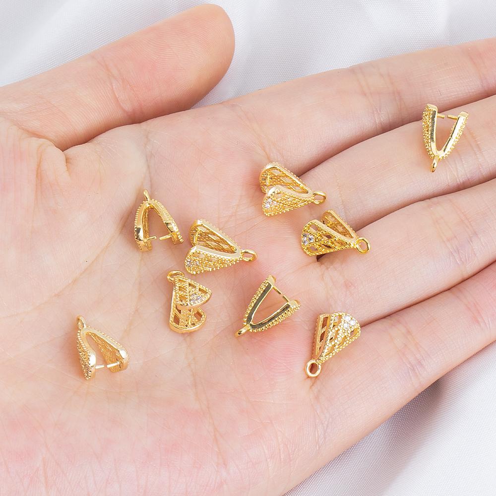 2Pcs 4Pcs 18K Gold Color Plated Zircon Pendant Pinch Clip Bails with Solder-On Pendant Bail For DIY Jewelry Making Accessories