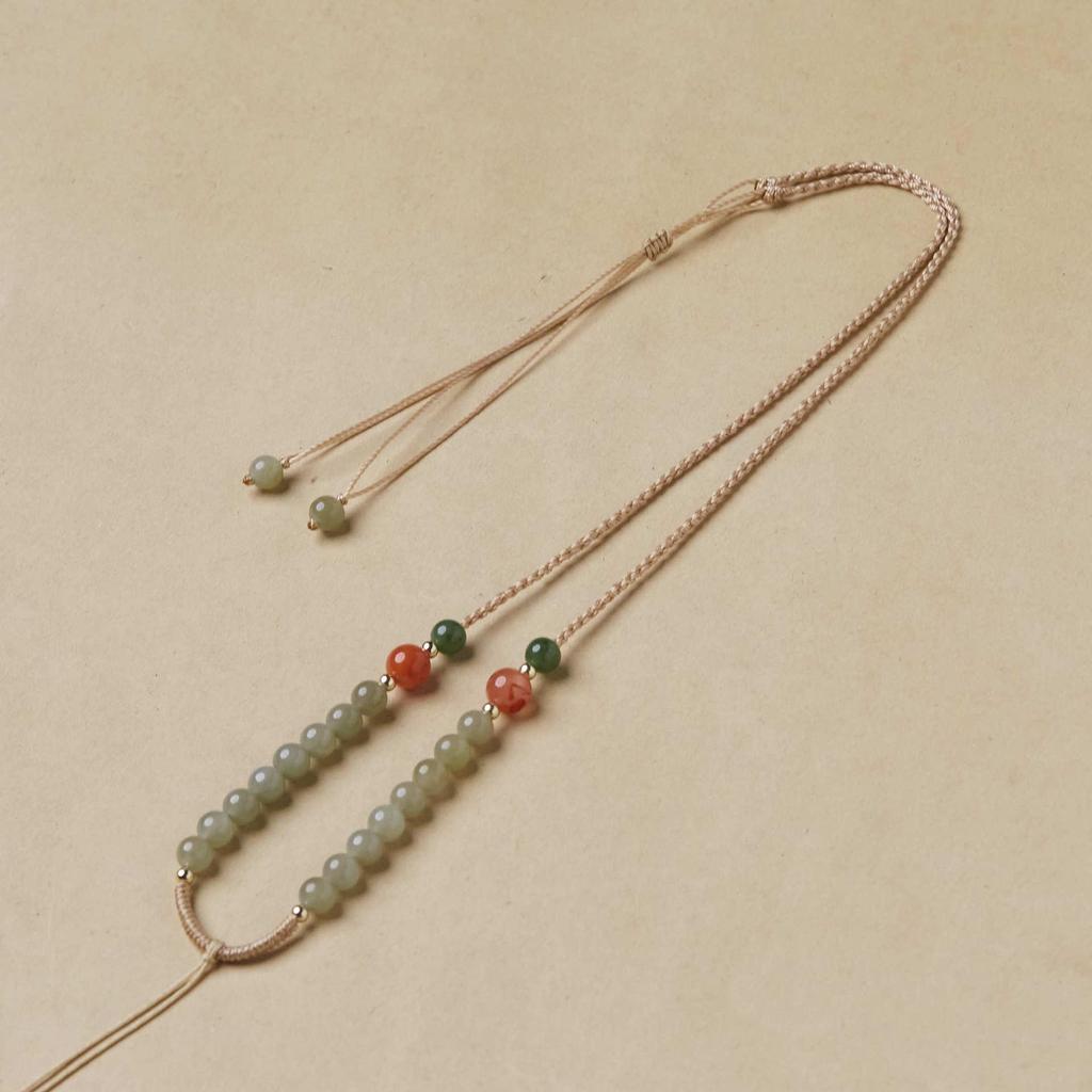 Adjustable Hand-Woven Hetian Jade Bead Chain in Retro Chinese Style