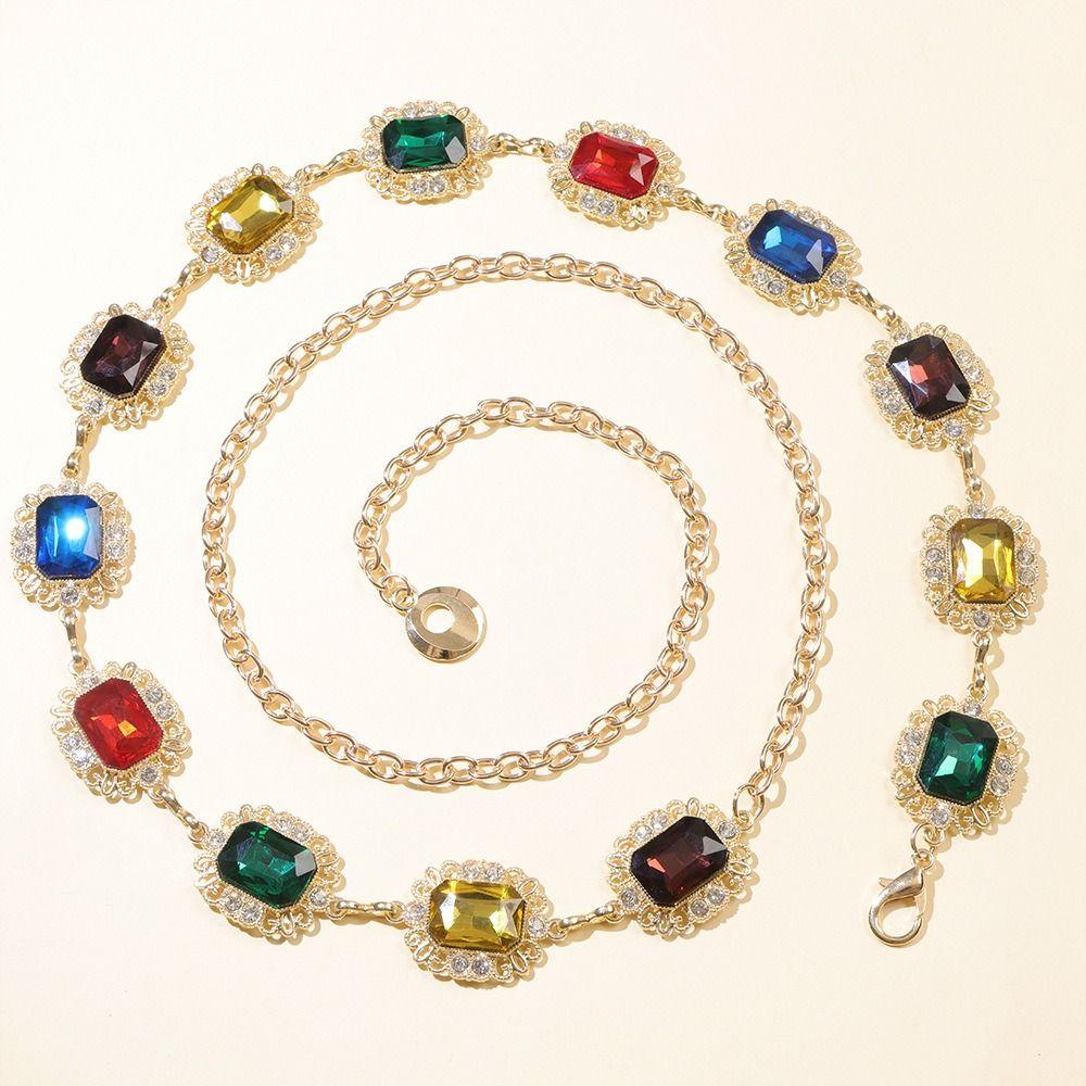 Gold Rhinestone Belly Belts Silver Y2K Waistband Colorful Crystal Waist Chain Decorative Jeans