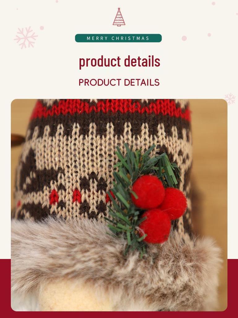 Neue Weihnachtsstrickmütze mit Kiefernzweig und Rudolph-Ornament - Festliches Partygeschenk Spielzeug