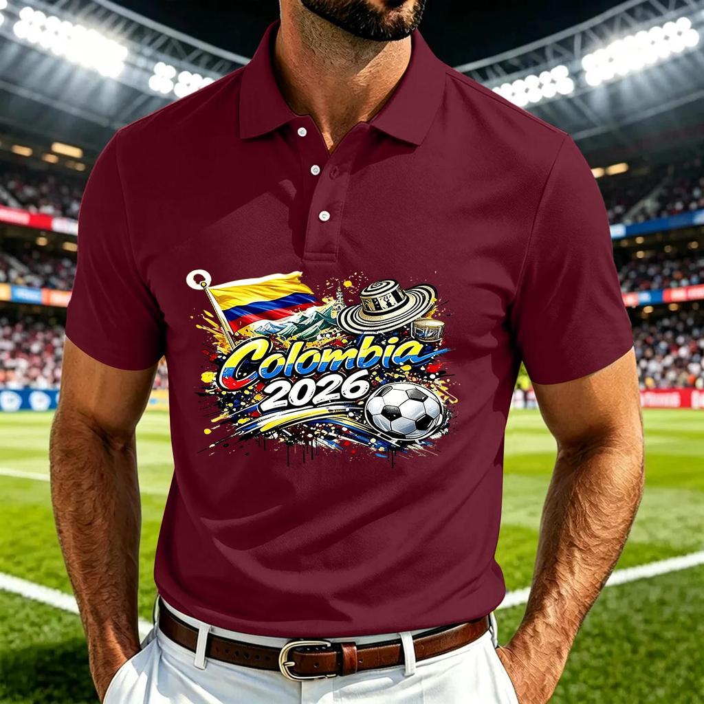 Men's Casual Polo Shirt Quick Dry Breathable Mesh Short Sleeve Lightweight Soccer Print Collared Top for Outdoor Sports and Daily Wear